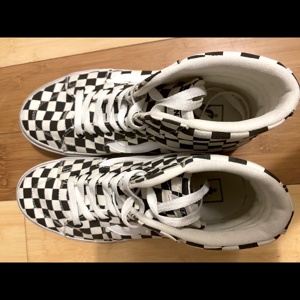 High top Vans black and white checkered shoes